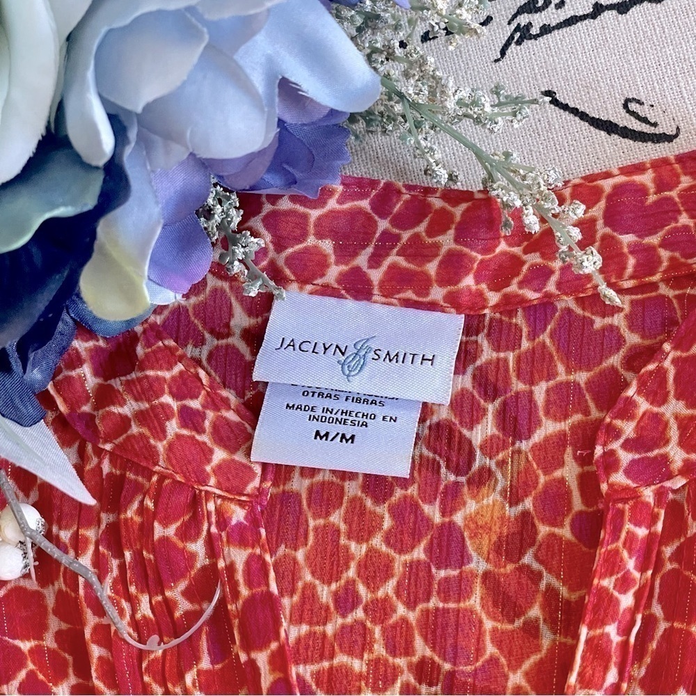 Jaclyn Smith Orange Red Sheer Animal Print Blouse, Size M - Picture 6 of 6